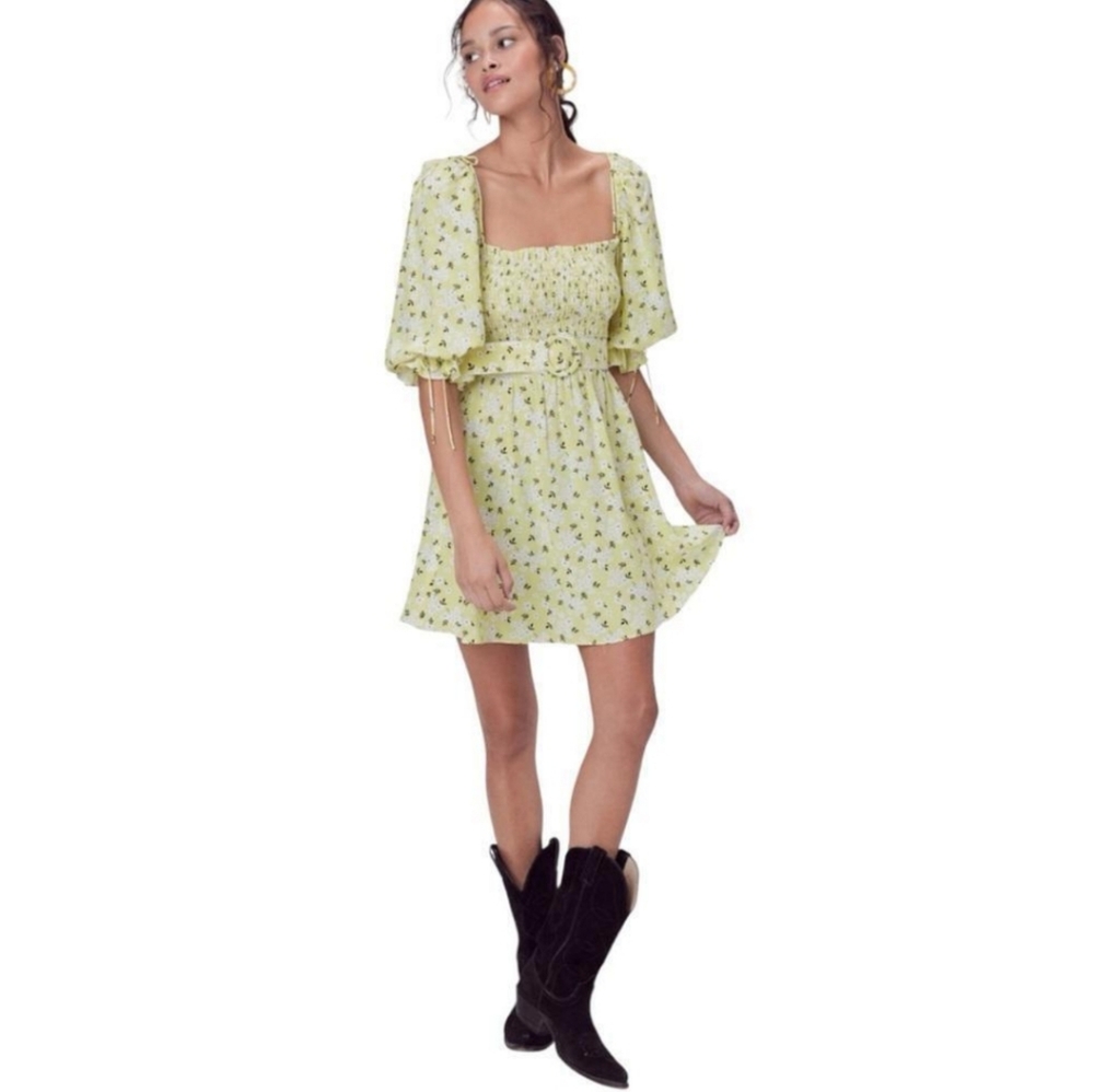 For Love and Lemons, yellow floral dress Medium